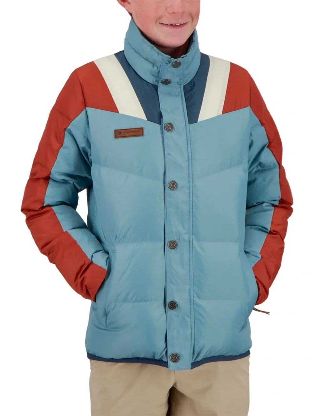 Obermeyer BENJI down jacket Light Blue Red Colorblock Puffer kids insulator